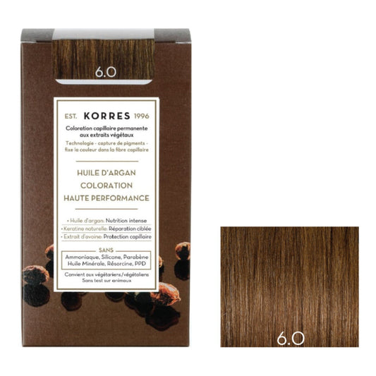 Coloration Permanente 6. 0 Blond Foncé Huile d'Argan Couvre 100% Cheveux Blancs Korres KORRES la boite de 145mL