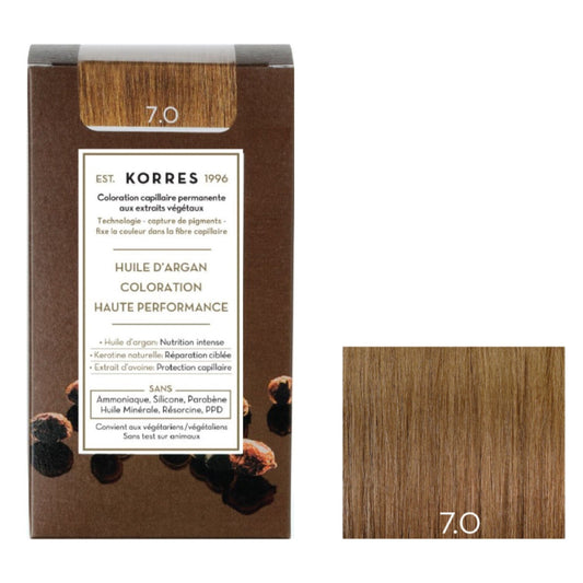 Coloration 7. 0 Blond Soin Huile d'Argan Couvre 100% Cheveux Blancs Sans Amoniaque Korres KORRES la boite de 145mL