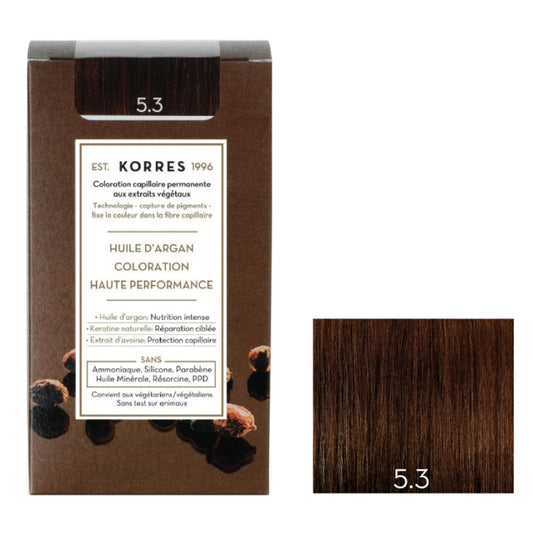 Coloration 5. 3 Golden Huile d'Argan et Kératine KORRES la boite de 145mL