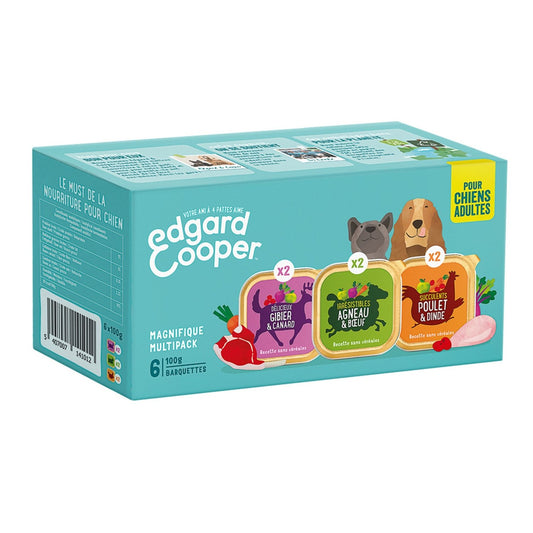 Pâtée pour Chien Adulte Sans Céréales Gibier Canard Agneau Boeuf Volaille Edgar & COOPER Les 6 barquettes de 100g
