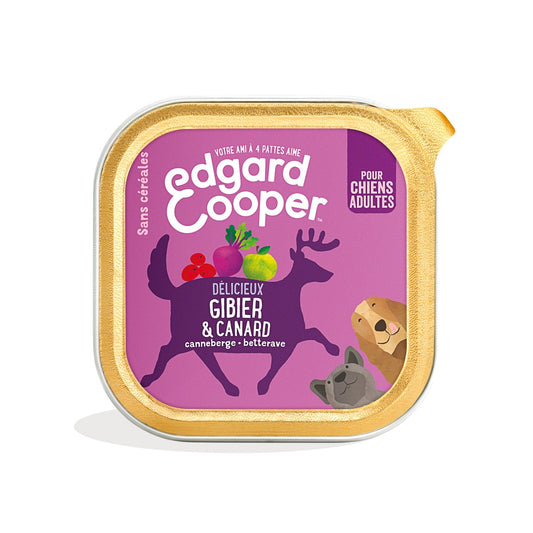 Pâtée pour Chien Adulte Sans Céréales Gibier Canard Délicieux Edgar & COOPER la barquette de 300g