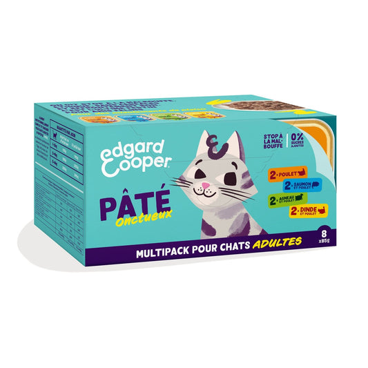 Pâtée pour Chat Adulte Poulet Saumon Agneau Dinde Edgar & COOPER Les 8 barquettes de 85g