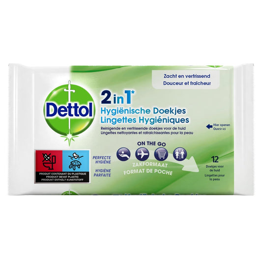 Lingettes Désinfectantes 2 en 1 Surfaces et Mains DETTOL le paquet de 12 Lingettes