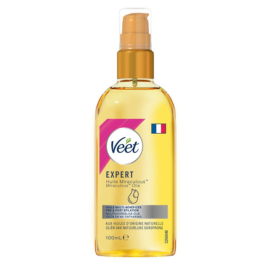 Huile Expert Pré et Post Épilation Multi-Bénéfices aux Huiles d'Origine Naturelle VEET le flacon de 100mL