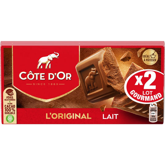 Tablette de Chocolat Lait l'Original COTE D'OR Les 2 tablettes de 200 g