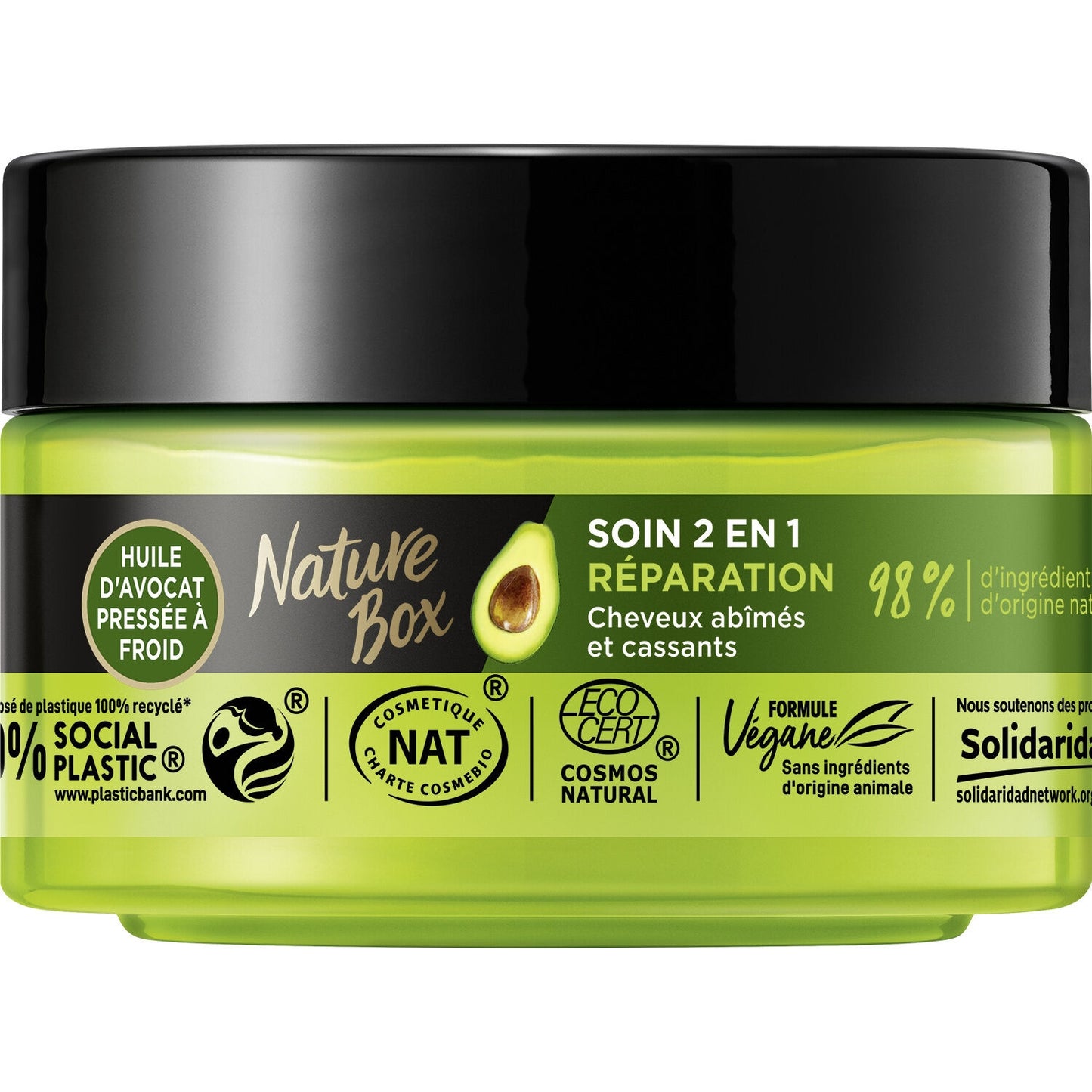 Masque Capillaire Réparation Cheveux Abimés et Cassants Avocat 2en1 NATURE BOX