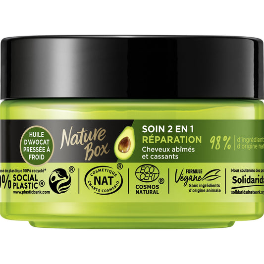 Masque Capillaire Réparation Cheveux Abimés et Cassants Avocat 2en1 NATURE BOX