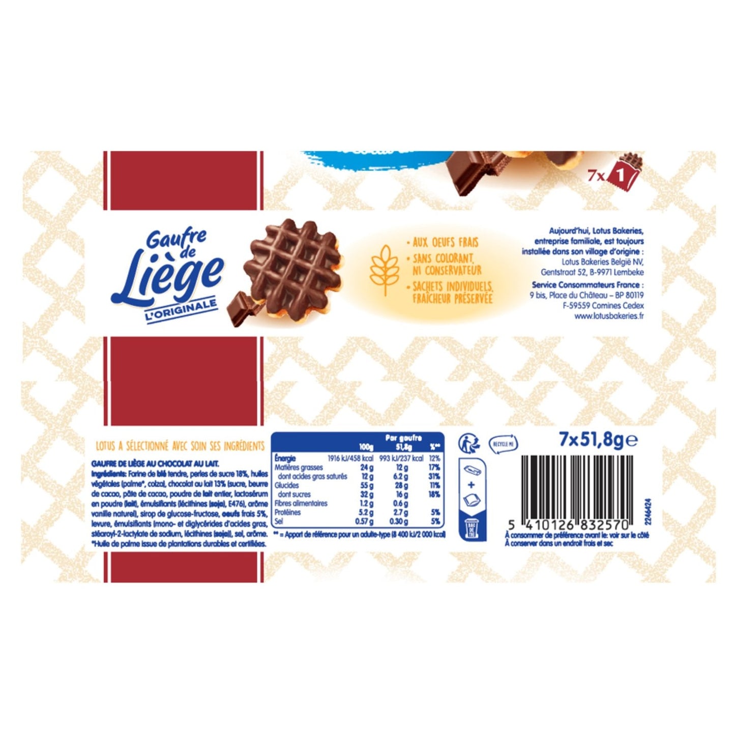 Gaufres de Liège au Chocolat au Lait LOTUS