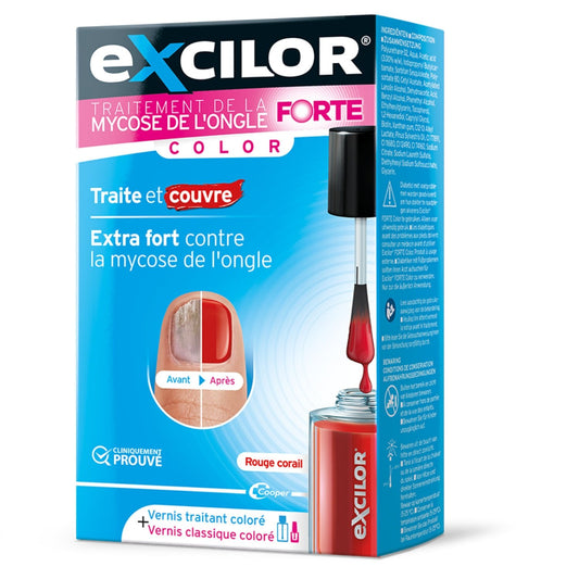 Soin Ongles Mycose Traite et Couvre Extra Forte Rouge Corail EXCILOR