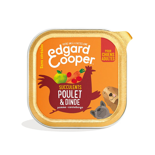 Pâtée pour Chien Adulte Sans Céréales Poulet Dinde Succulents Edgar & COOPER La barquette de 100g