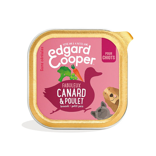 Pâtée pour Chien Junior Sans Céréales Canard Poulet Edgar & COOPER La barquette de 100g