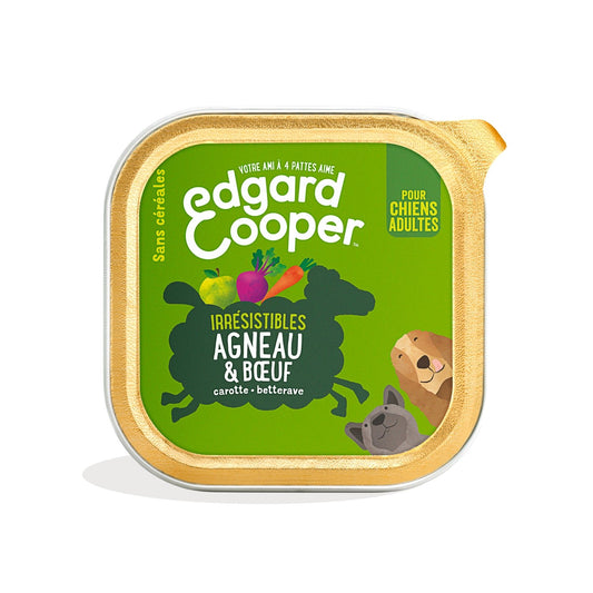 Pâtée pour Chien Adulte Agneau Boeuf Légumes Sans Céréales Irresistibles Edgar & COOPER La barquette de 300g