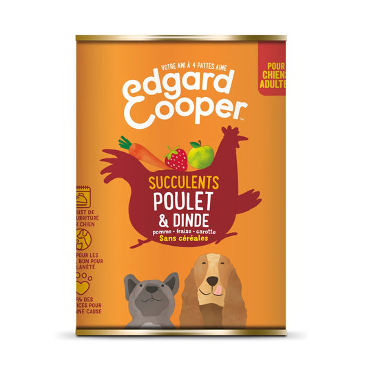 Pâtée pour Chien Adulte Sans Céréales Poulet Dinde Succulents Edgar & COOPER La boîte de 400g