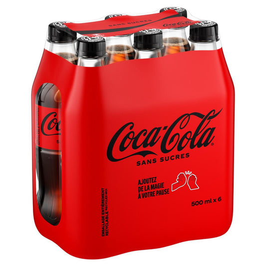 Soda au Cola Zéro Sucres COCA-COLA le pack de 6 bouteilles