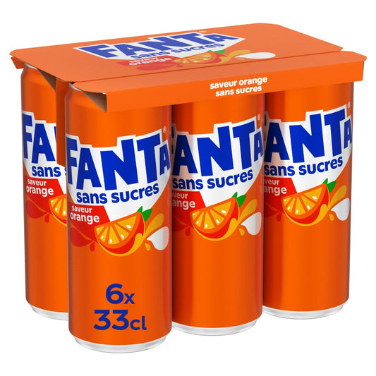 Soda à l'Orange Zéro Sucre FANTA le pack de 6 canettes de 33cL