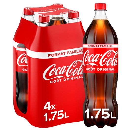 Soda au Cola Goût Original COCA-COLA le pack de 4 bouteilles de 1,75L