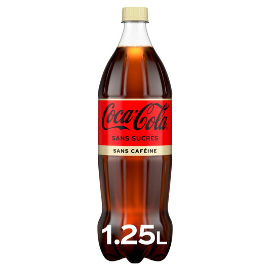 Soda au Cola Sans Caféine et Sans Sucres COCA-COLA la bouteille d'1,25L