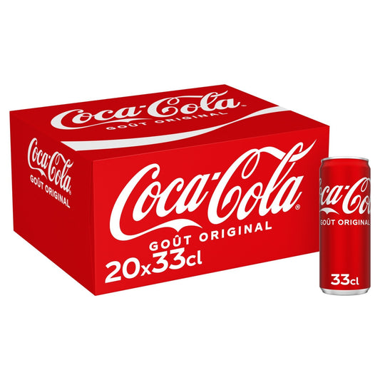 Soda au Cola Goût Original COCA-COLA le pack de 20 canettes de 33cL