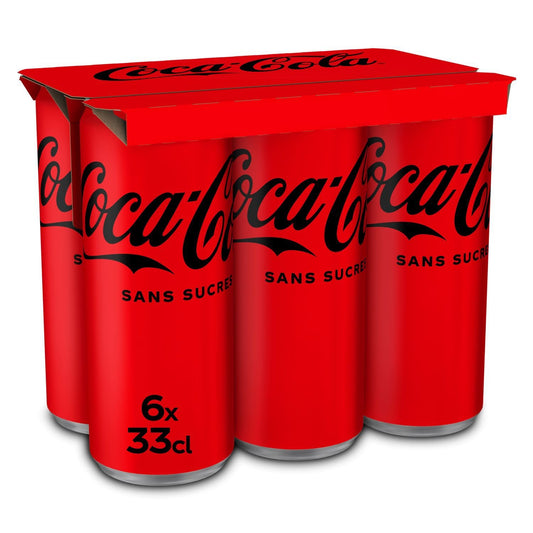 Soda au Cola Zéro Sucres COCA-COLA le pack de 6 canettes de 33cL