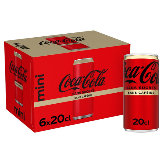 Soda au Cola Sans Caféine et Sans Sucres COCA-COLA le pack de 6 canettes de 20cL