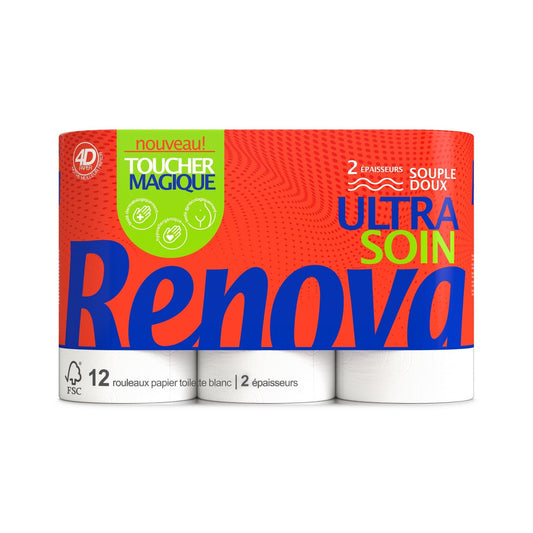 Papier Toilette Long Résistant Doux Magic RENOVA le paquet de 12 rouleaux
