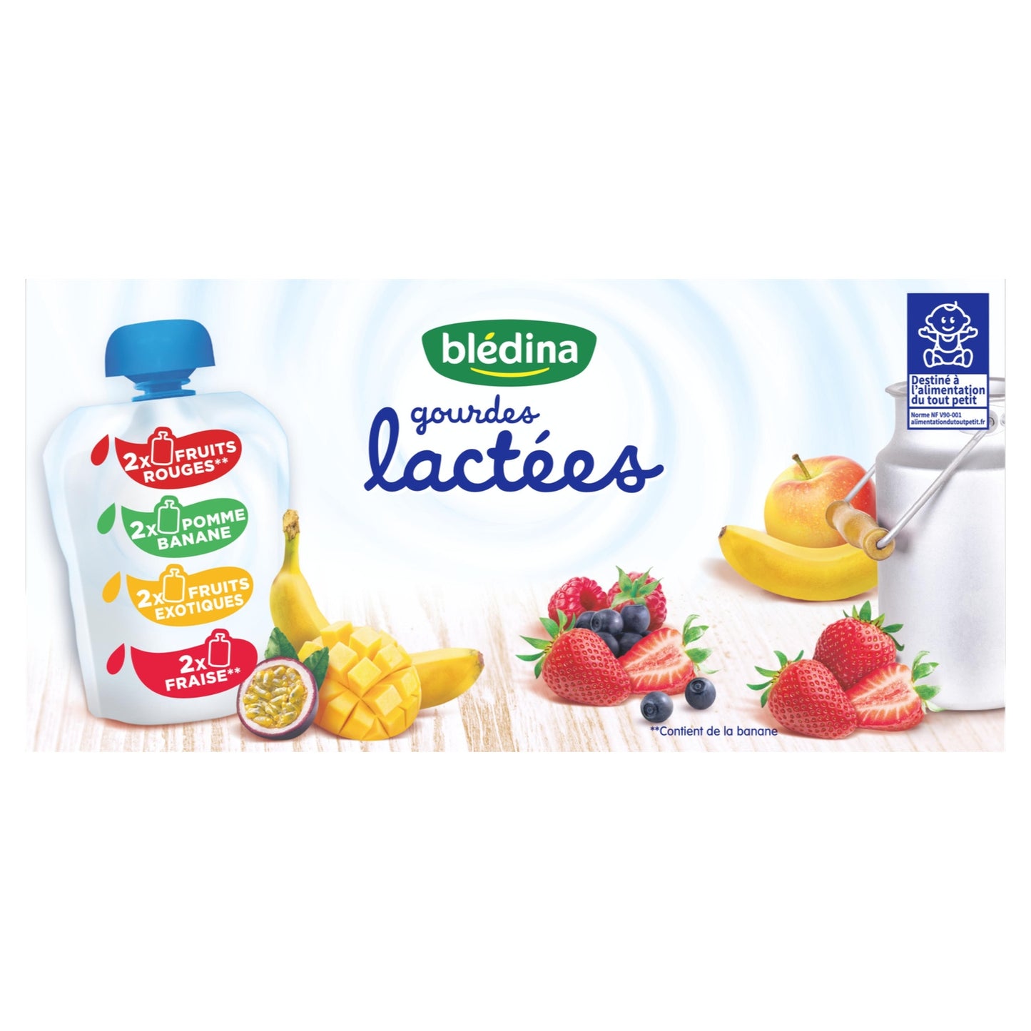 BLEDINA Baby Milk Compote to Drink From 10 Months Red Fruits, Apples, Bananas, Exotic Fruits and Strawberry