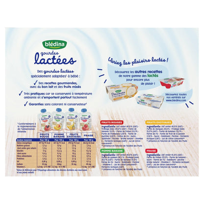 BLEDINA Baby Milk Compote to Drink From 10 Months Red Fruits, Apples, Bananas, Exotic Fruits and Strawberry