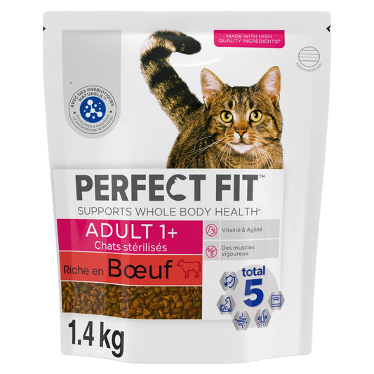 Croquettes pour Chat Adulte Stérilisé Boeuf PERFECT FIT le sac de 1,4kg