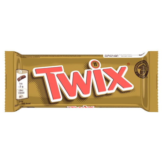 Barres Chocolatées Biscuits Enrobés de Chocolat et Caramel TWIX la barre de 50g