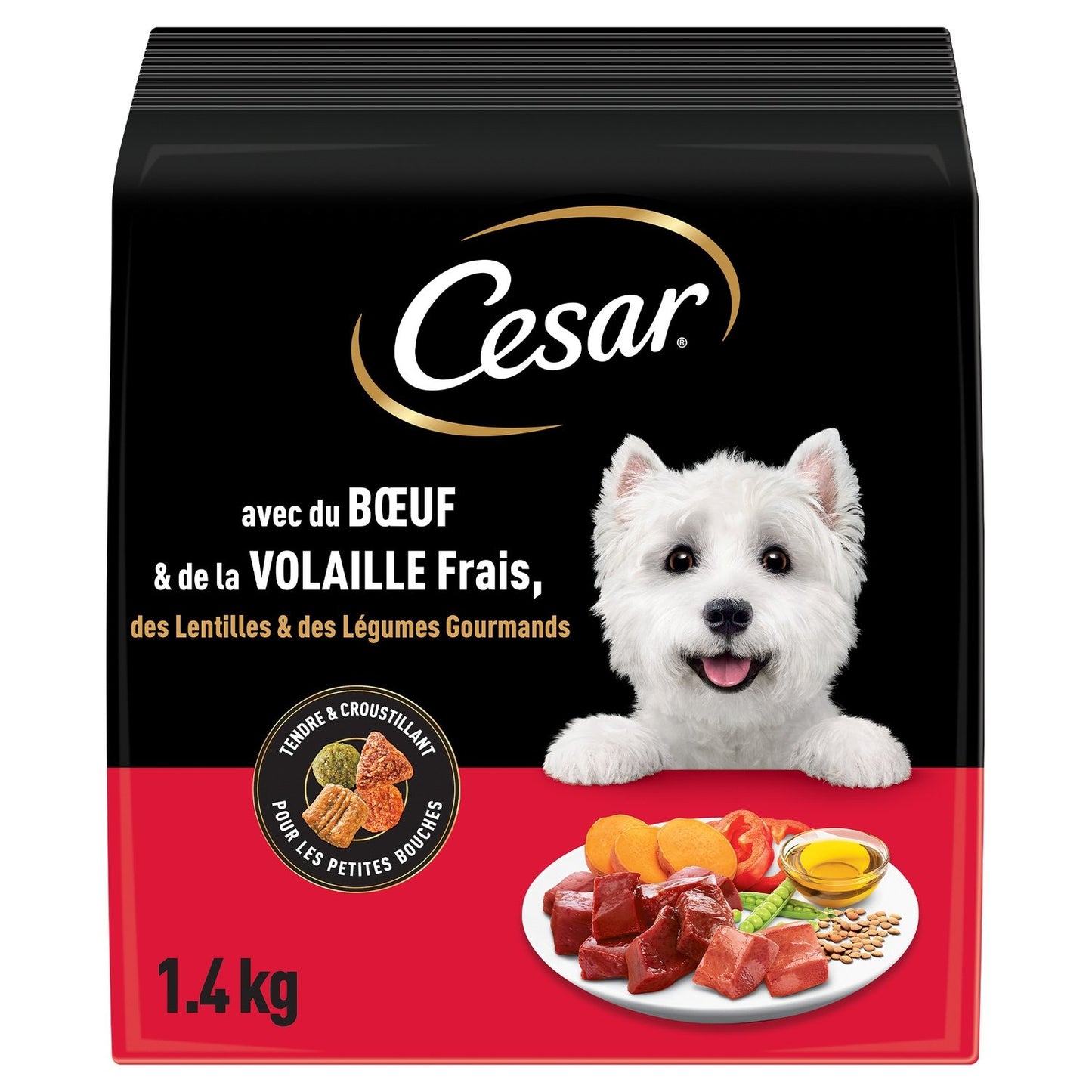 Croquettes pour Petit Chien Adulte au Bœuf à la Volaille aux Lentilles et aux CESAR