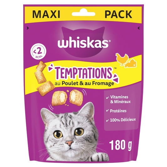 Friandises pour Chat Adulte Poulet Fromage Temptations WHISKAS la boite de 180g