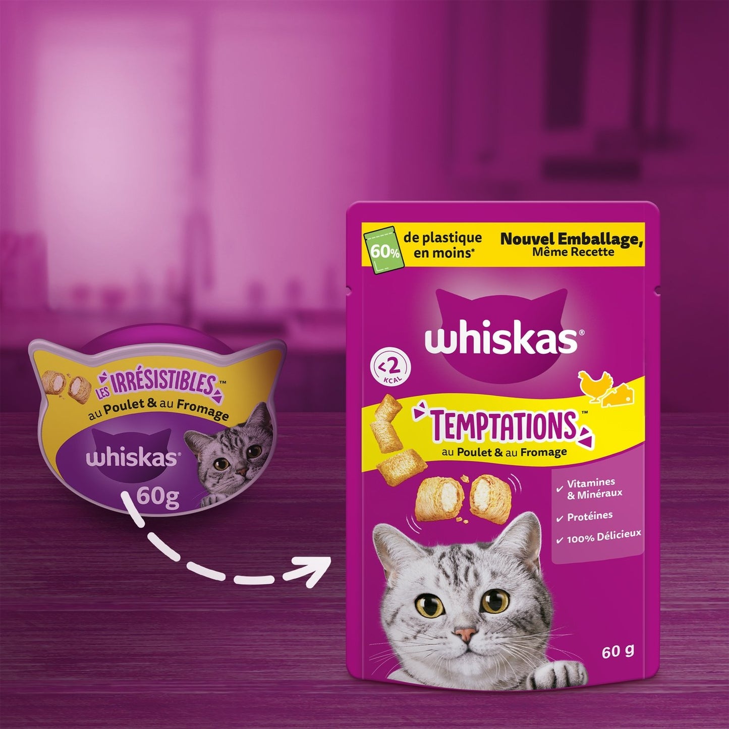 Friandises pour Chat Adulte Poulet Fromage Temptations WHISKAS