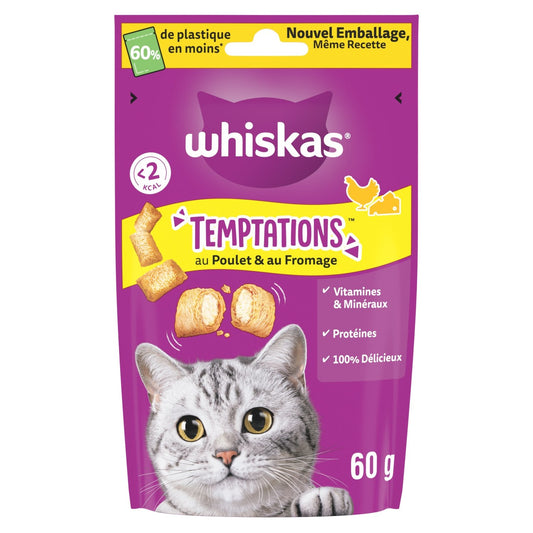 Friandises pour Chat Adulte Poulet Fromage Temptations WHISKAS la boite de 60g