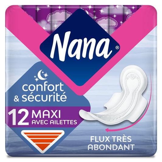 Serviettes Hygiéniques avec Ailettes Nuit Maxi Goodnight NANA le pack de 12 serviettes hygiéniques