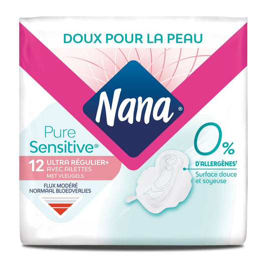 Serviettes Hygiéniques avec Ailettes 0% d'Allergènes Normal NANA la boite de 12 serviettes hygiéniques