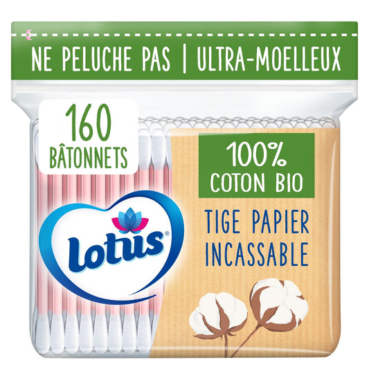 Cotons-Tiges Bio LOTUS le sachet de 160 bâtonnets