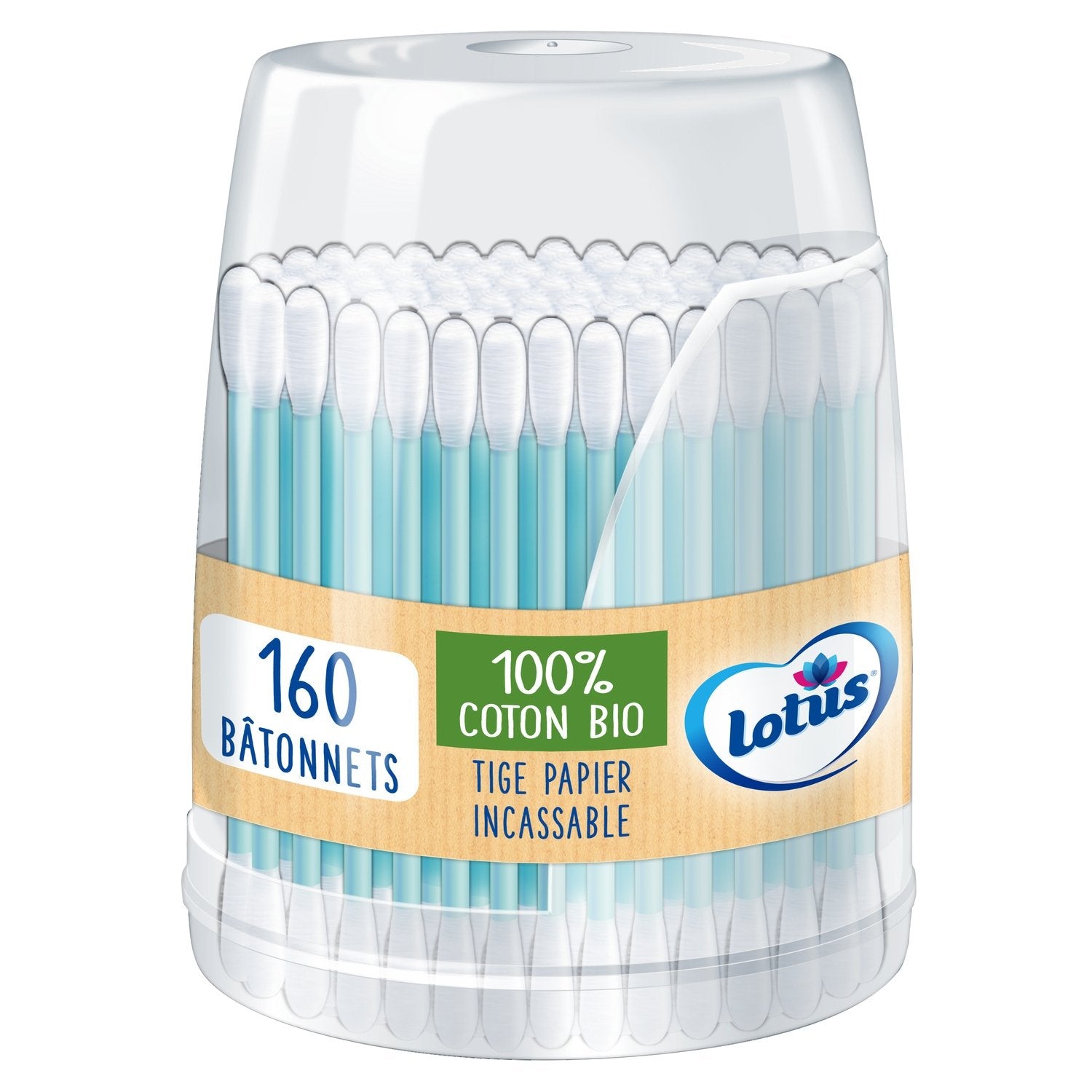 Cotons-Tiges Biologique LOTUS le distributeur de 160 bâtonnets