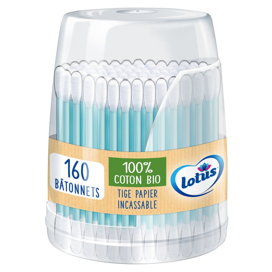 Cotons-Tiges Biologique LOTUS le distributeur de 160 bâtonnets