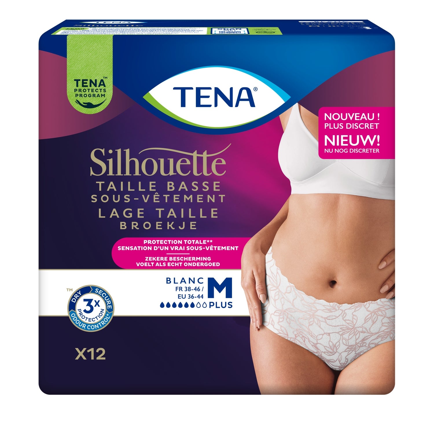 Culottes fuites urinaires Taille M Taille Basse Protection Totale Blanc Silhouette TENA 
