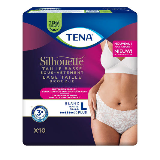 Culottes fuites urinaires Taille Basse Plus Taille L Blanc Silhouette TENA 