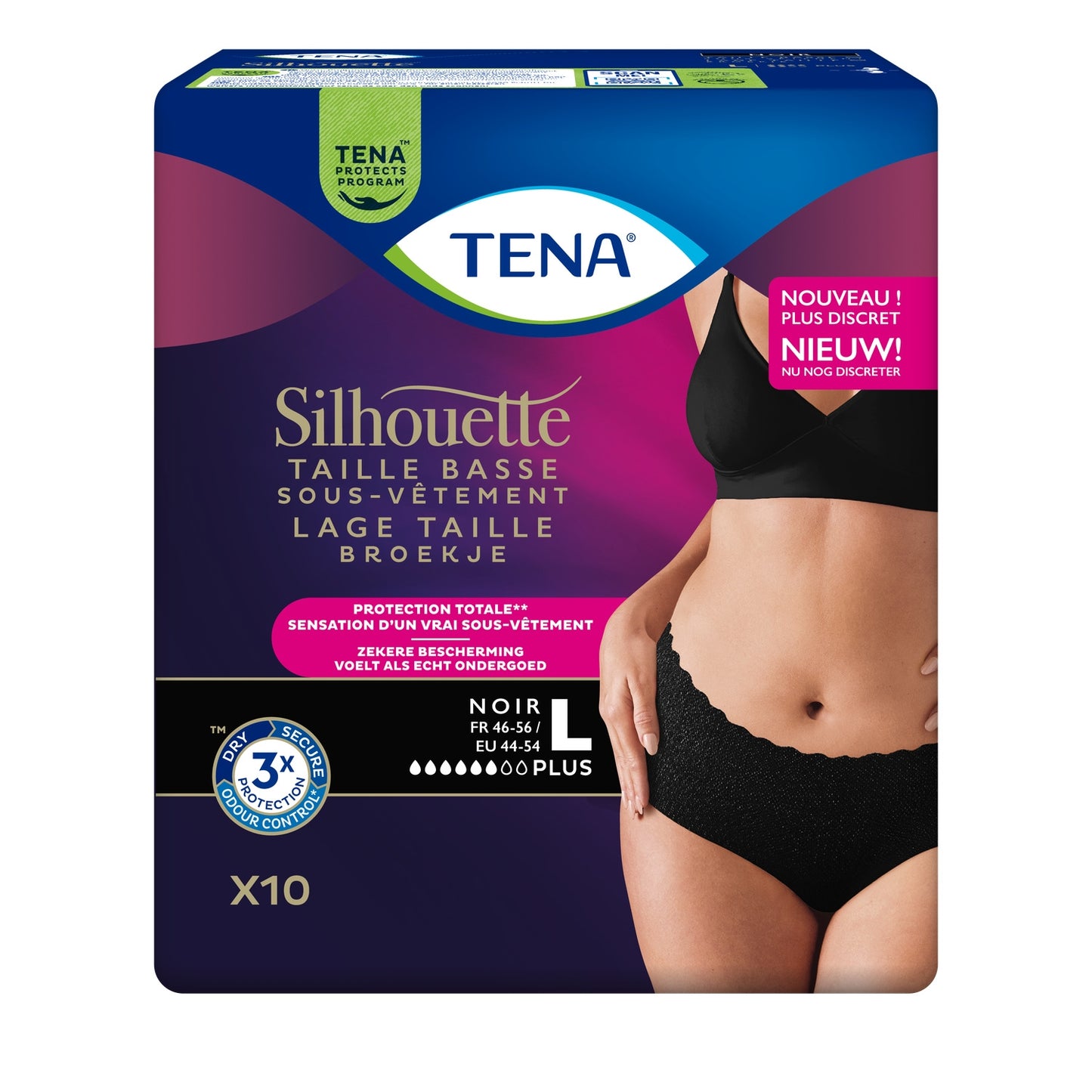 Culottes fuites urinaires Taille L Taille Basse Plus Noir Silhouette TENA 