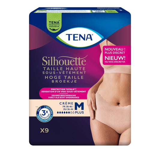 Culottes Fuites Urinaires Taille M Taille Haute Protection Totale Beige Silhouette TENA le pack de 9 culottes