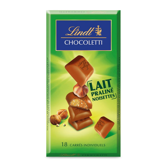 Carré de Chocolat Lait Chocoletti Praliné Noisettes LINDT La tablette de 100g