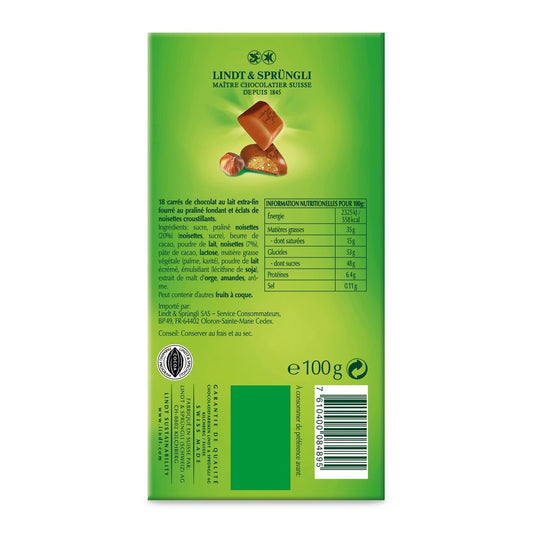 Carré de Chocolat Lait Chocoletti Praliné Noisettes LINDT
