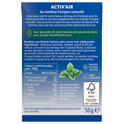 Bonbons Menthol Intensen ACTIV'AIR RICOLA