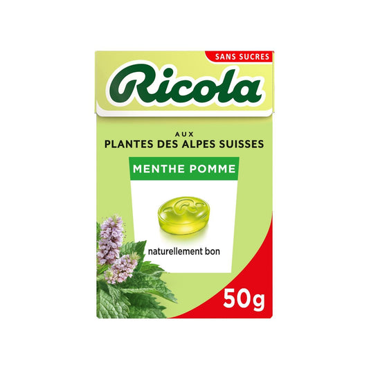 Bonbons Menthe Pomme Sans Sucres RICOLA la boite de 50 g