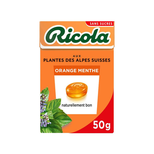 Bonbons Orange Menthe Sans Sucres RICOLA la boite de 50 g