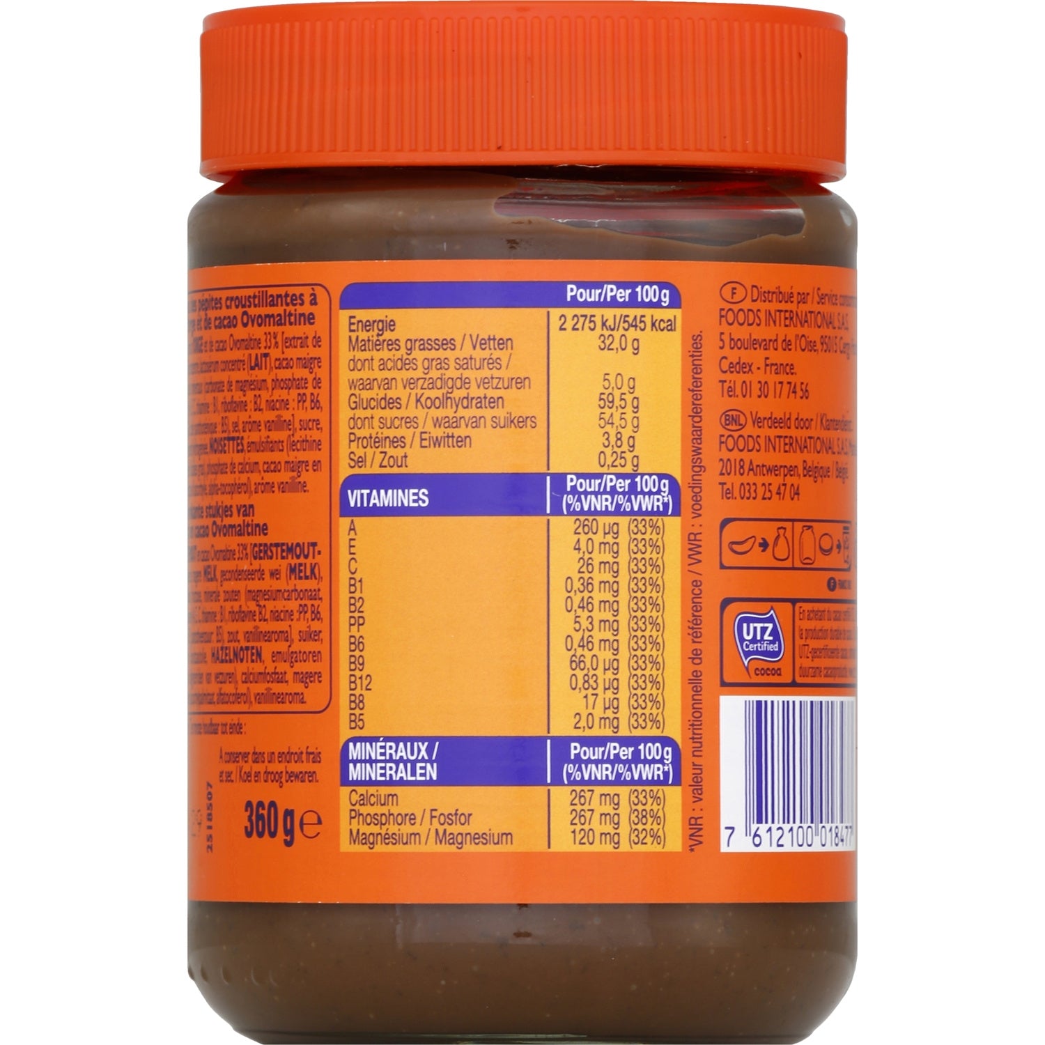 Pâte à Tartiner Cacao Malt d'Orge Crunchy OVOMALTINE 