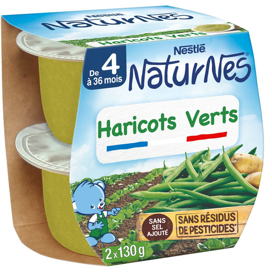 Plat Bébé Dès 4 à 6 Mois Haricots Verts Naturnes NESTLE 2 pots de 130 g