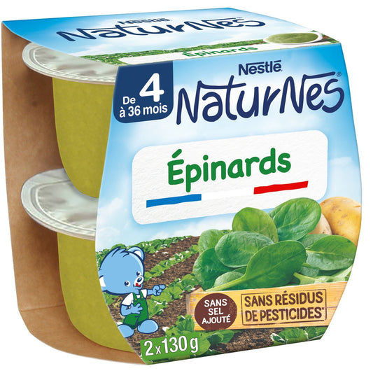 Plat Bébé Dès 4 à 6 Mois Épinards Naturnes NESTLE 2 pots de 130 g